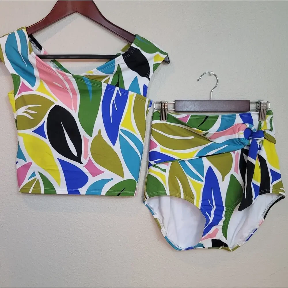 HERMOZA Caroline Retro High Swim Bikini Set High Waisted w Wrap Top Beach Cruise
